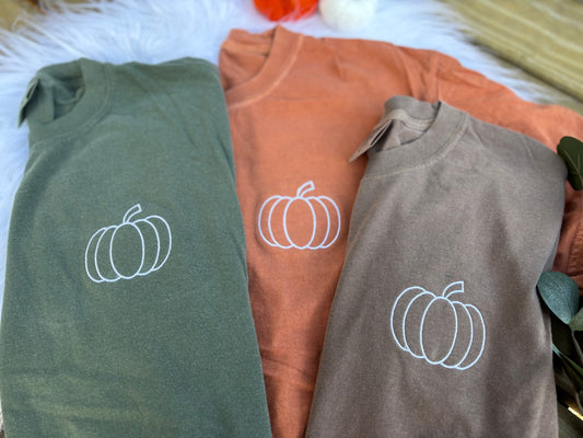 Pumpkin Comfort Colors Embroidered Tee